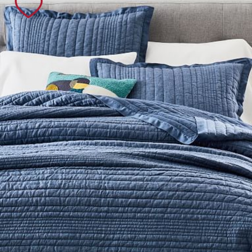 West Elm King Sham- Belgian Flax Linework NWT